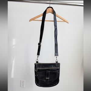 Vtg Roots Black Tribe Leather Side Saddle Bag Large Made in Canada Crossbody